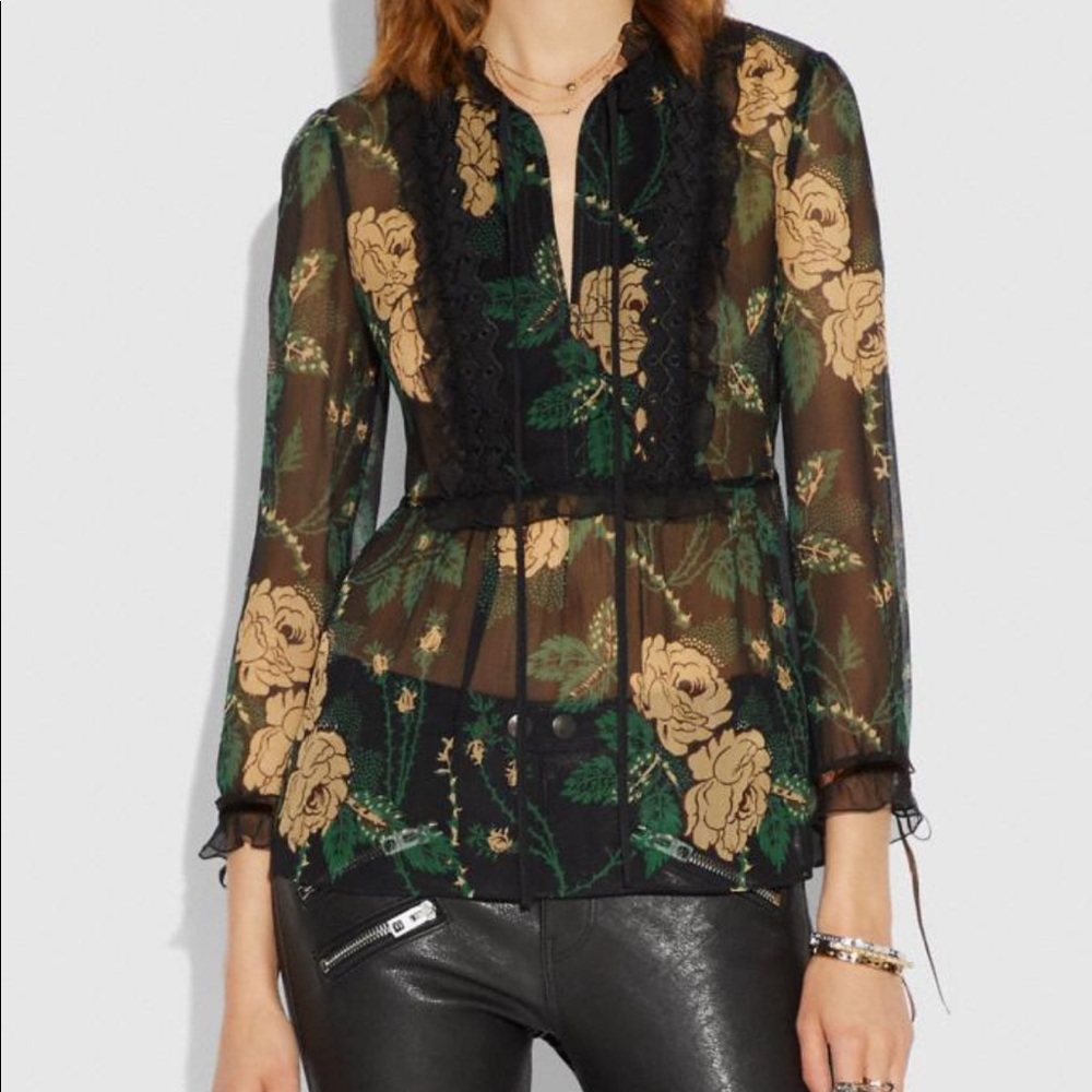 Coach silk rose top size 0